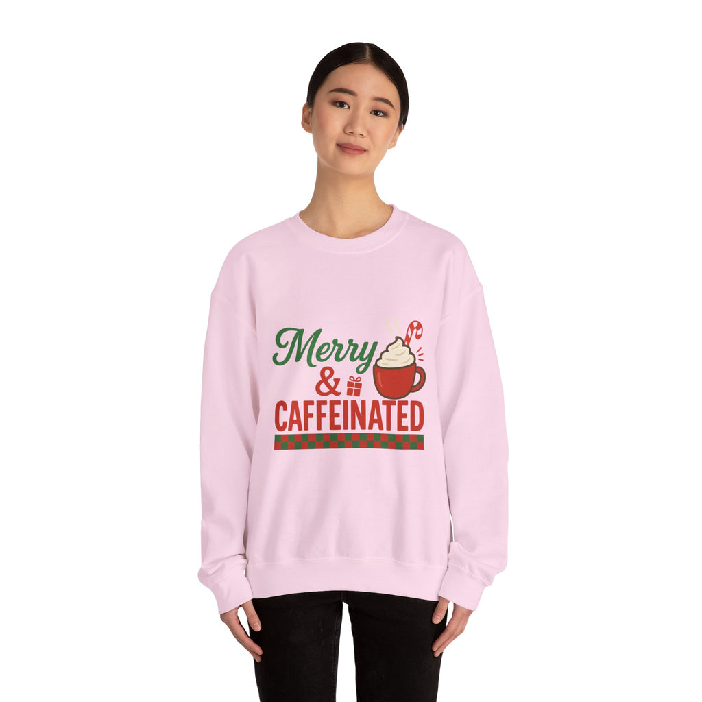 Merry & Caffeinated Christmas Sweatshirt - Christmas Fashion, Cozy Gift, Christmas Apparel, Christmas Decor, Christmas Outfit,