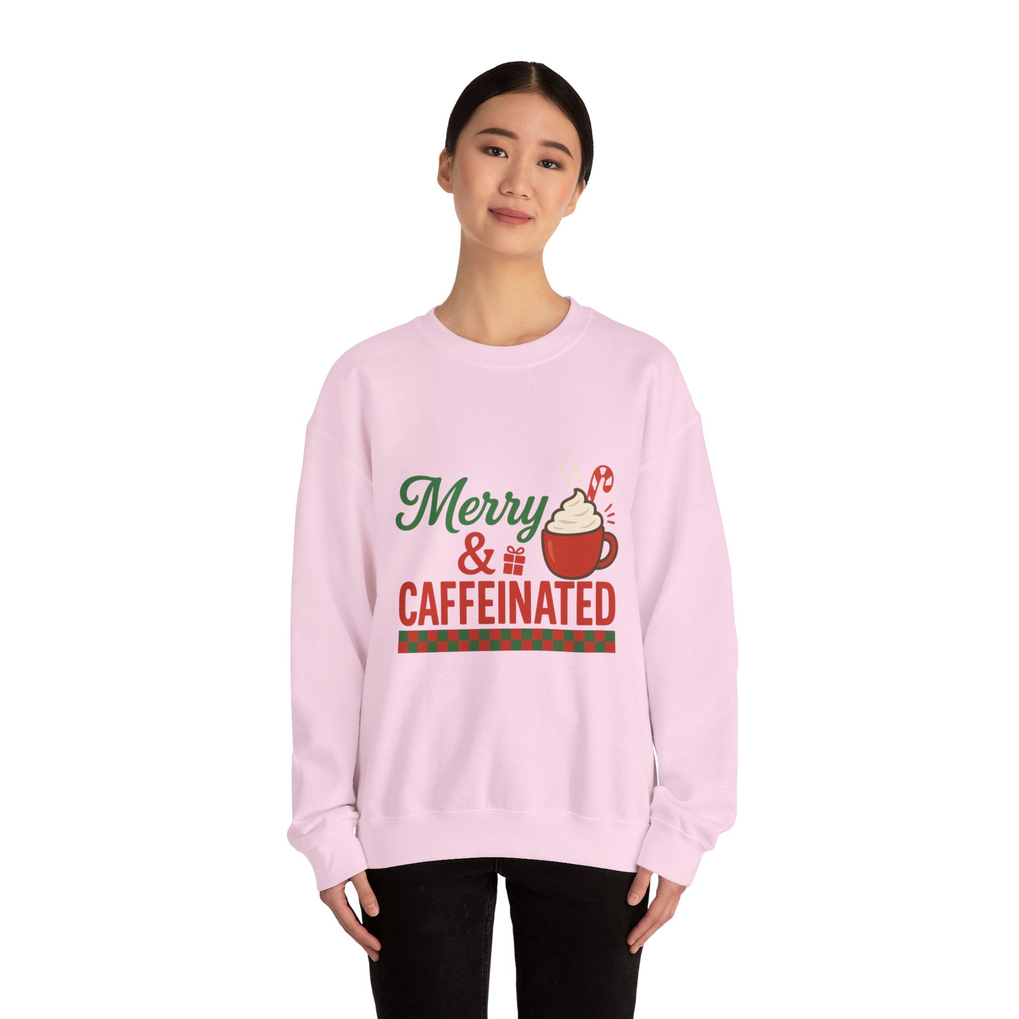 Merry & Caffeinated Christmas Sweatshirt - Christmas Fashion, Cozy Gift, Christmas Apparel, Christmas Decor, Christmas Outfit,