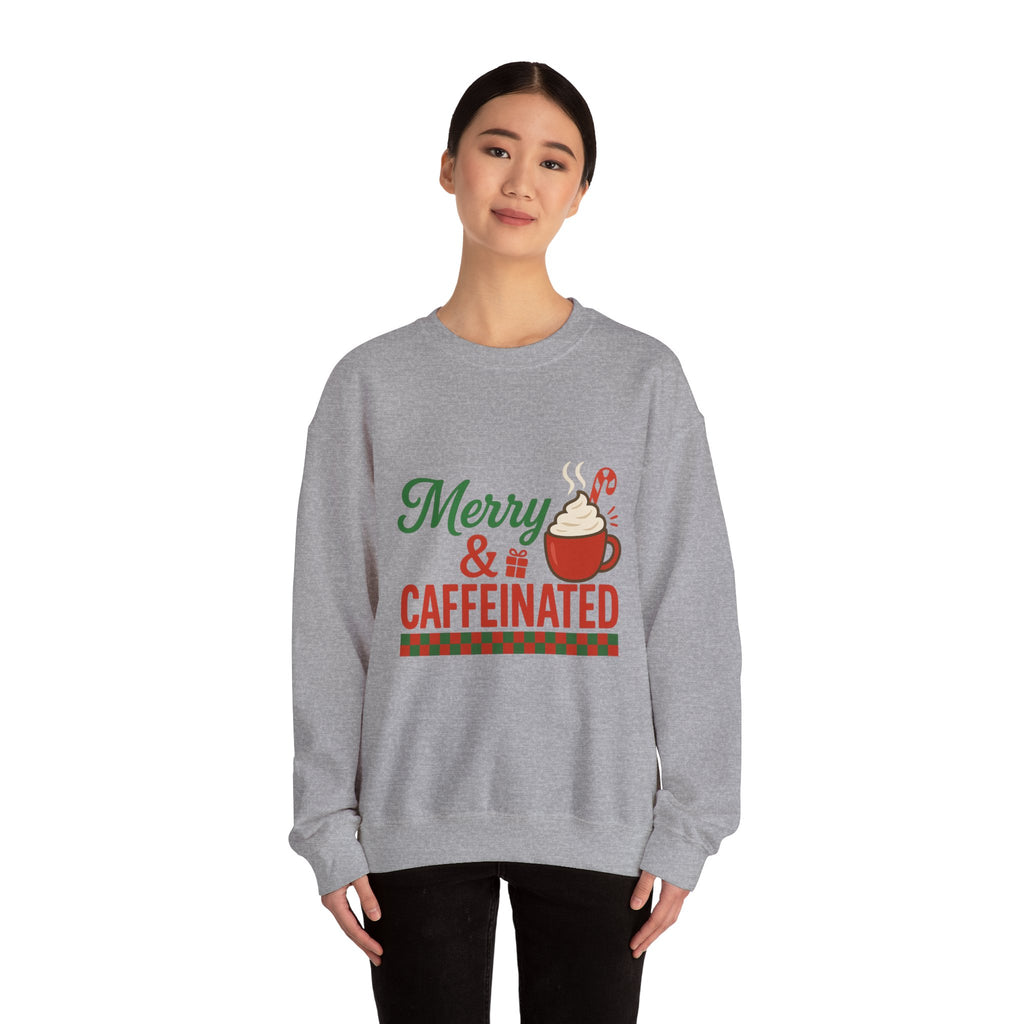 Merry & Caffeinated Christmas Sweatshirt - Christmas Fashion, Cozy Gift, Christmas Apparel, Christmas Decor, Christmas Outfit,