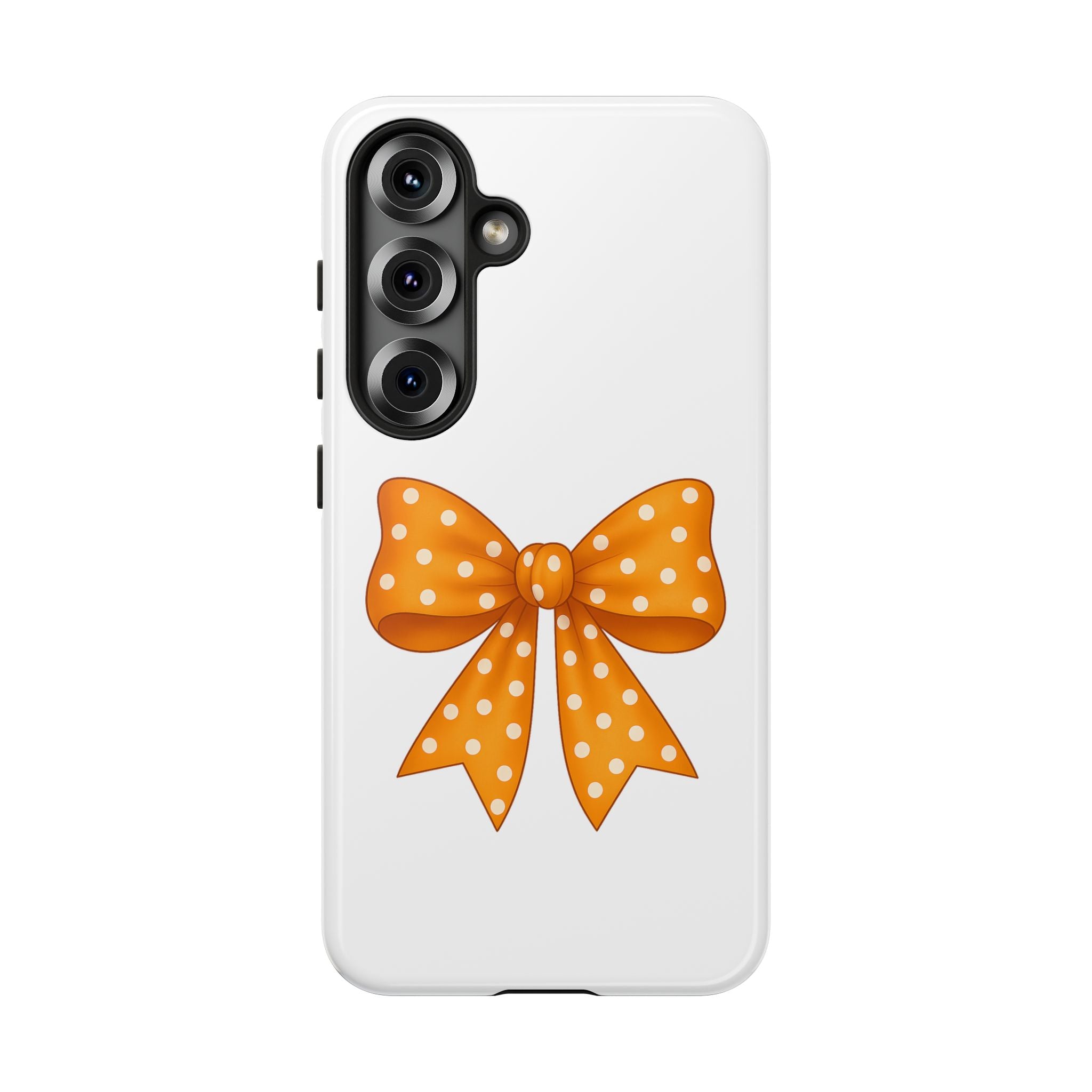 Stylish Phone Case - Orange and White Polka Dot Bow - Tough Cases