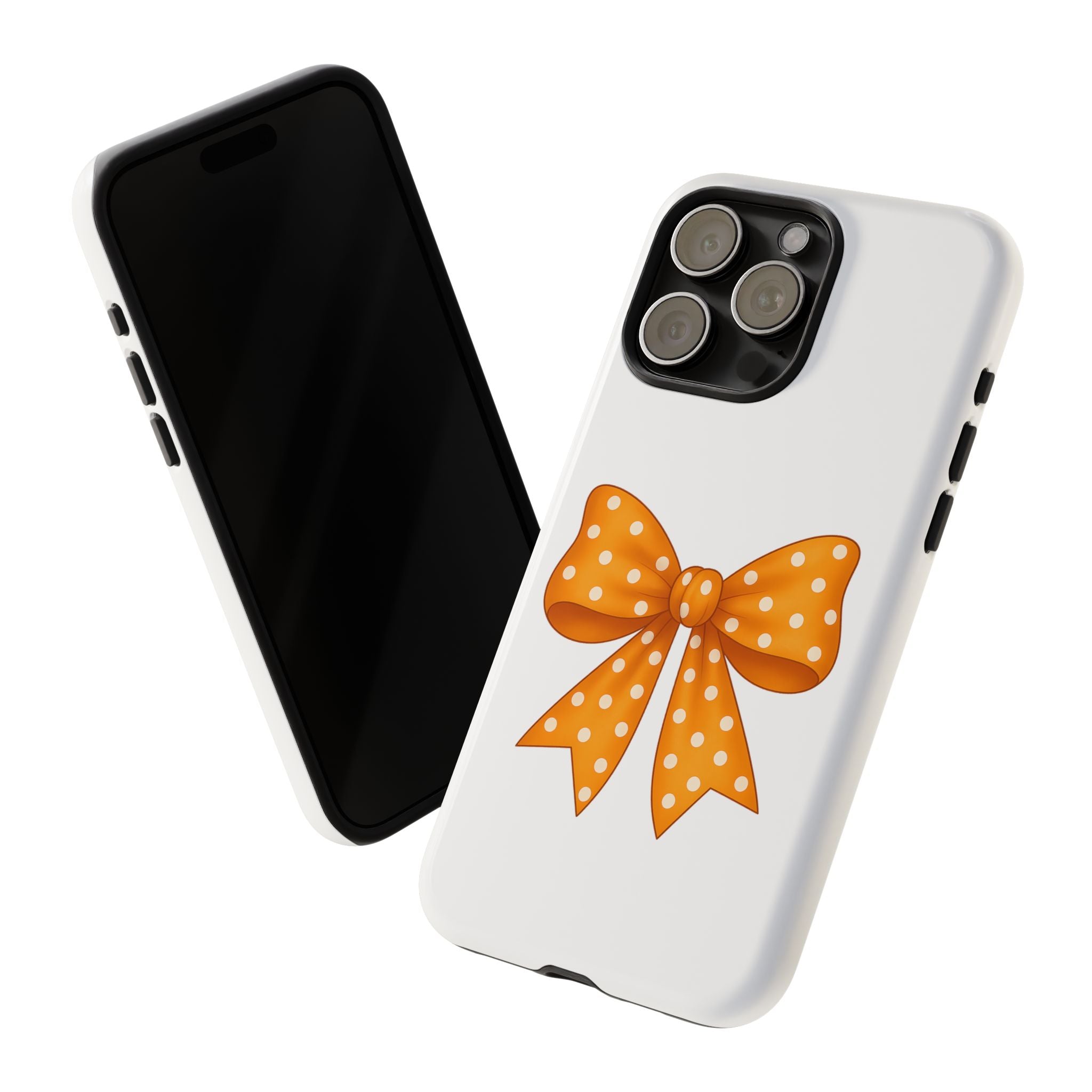 Stylish Phone Case - Orange and White Polka Dot Bow - Tough Cases