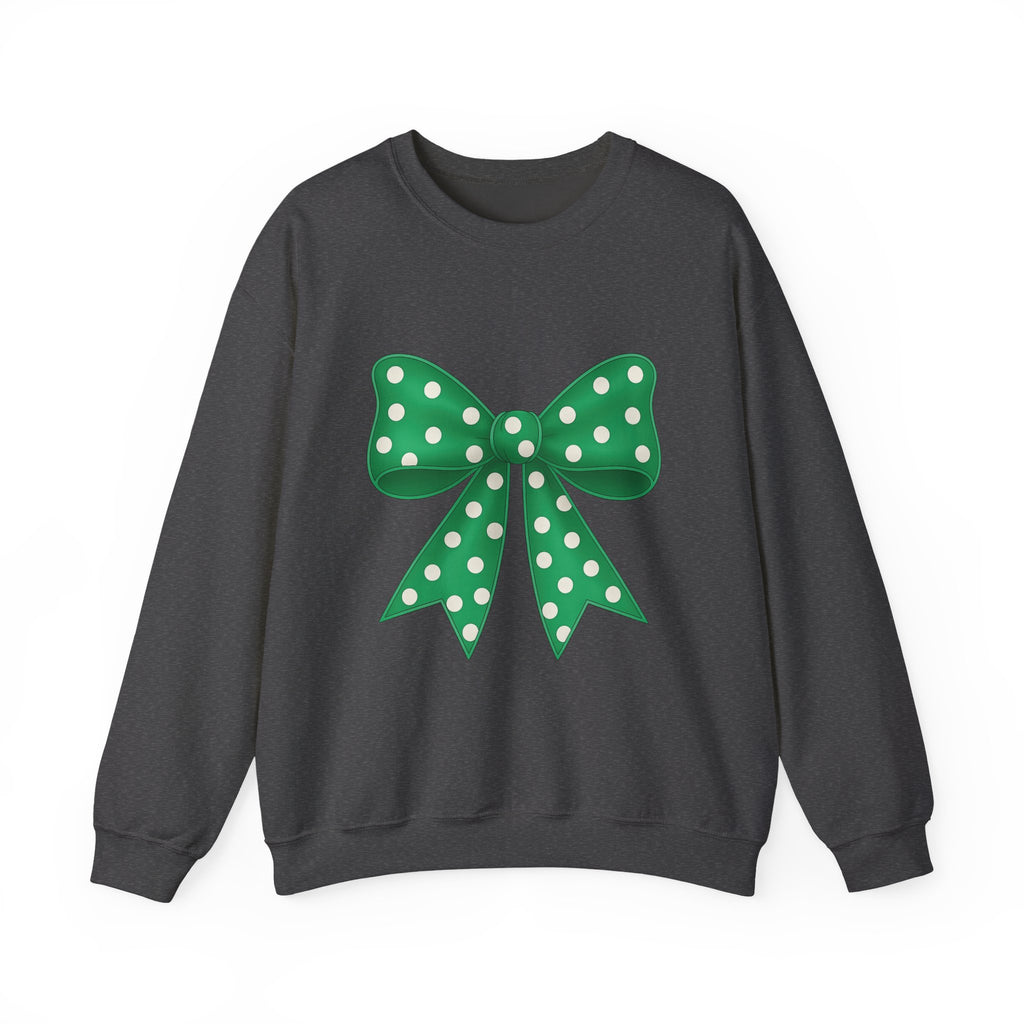 Green and White Polka Dot Bow Sweatshirt for Girls, Cute Unisex Crewneck, Birthday Gift, Bow Sweatshirt,