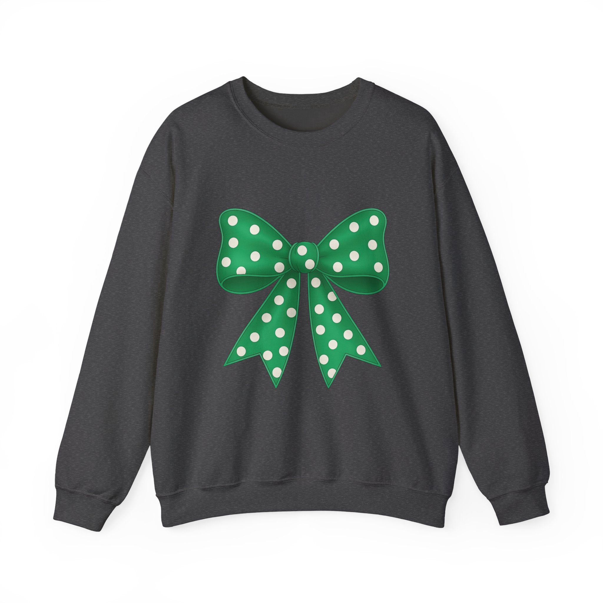 Green and White Polka Dot Bow Sweatshirt for Girls, Cute Unisex Crewneck, Birthday Gift, Bow Sweatshirt,