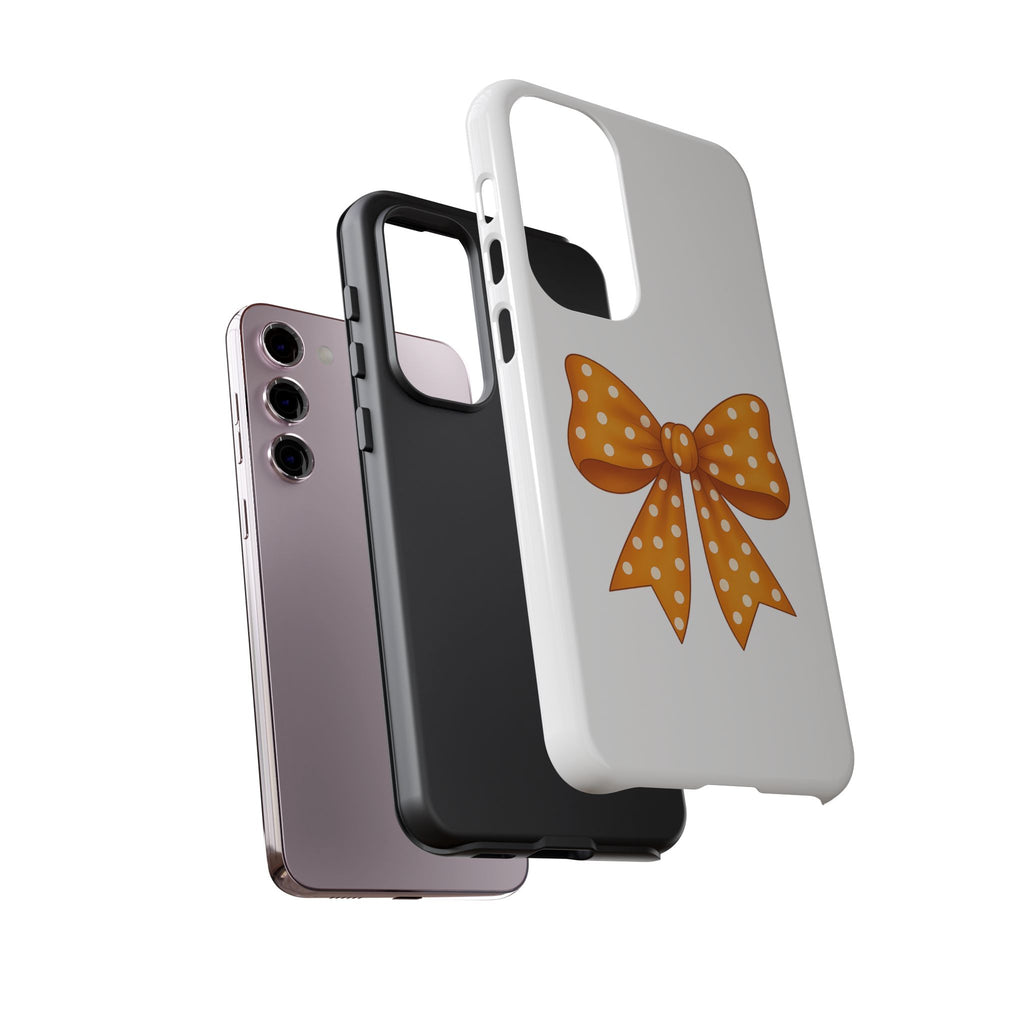 Stylish Phone Case - Orange and White Polka Dot Bow - Tough Cases