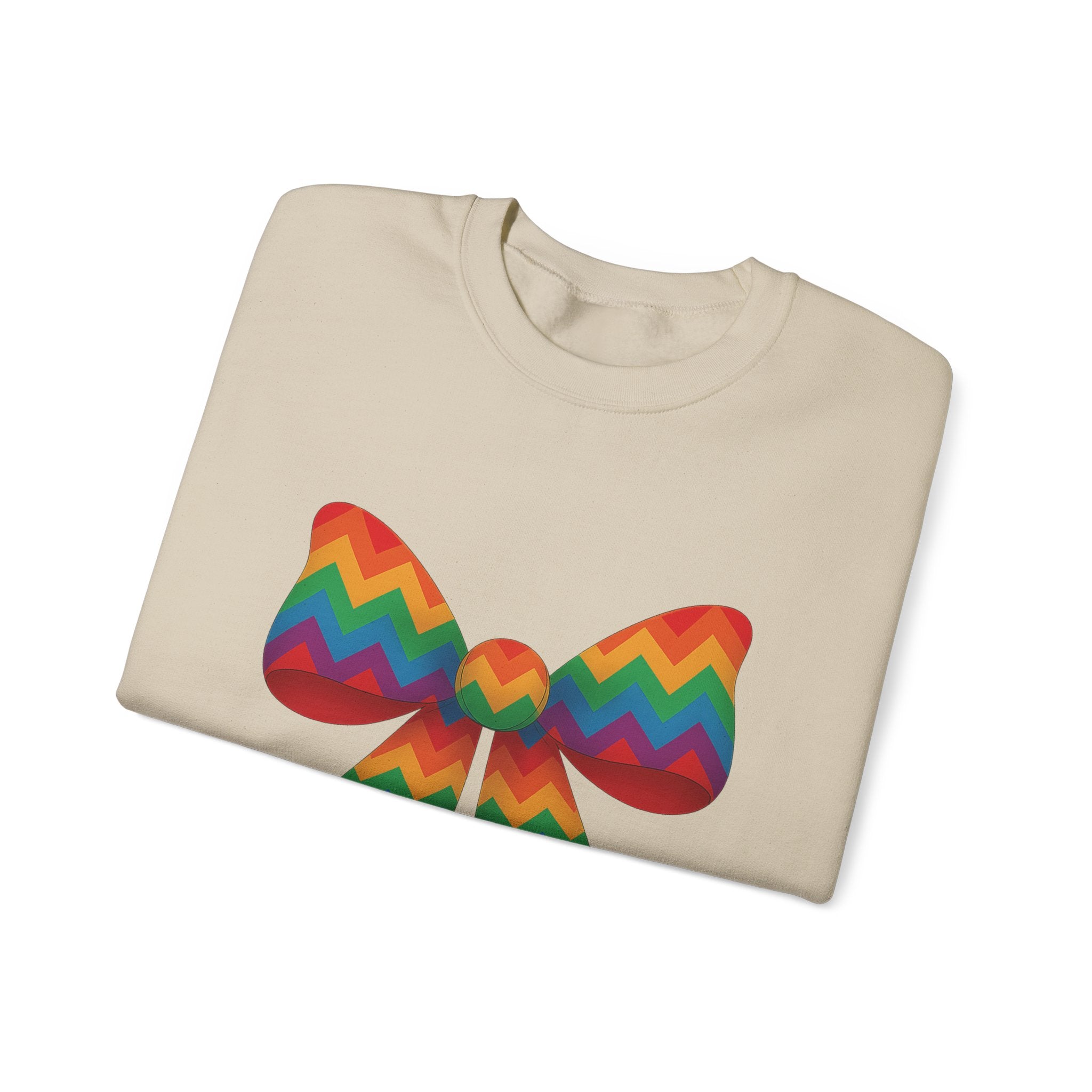 Rainbow Chevron Bow Sweatshirt for Girls, Cute Unisex Crewneck, Birthday Gift, Bow Sweatshirt,