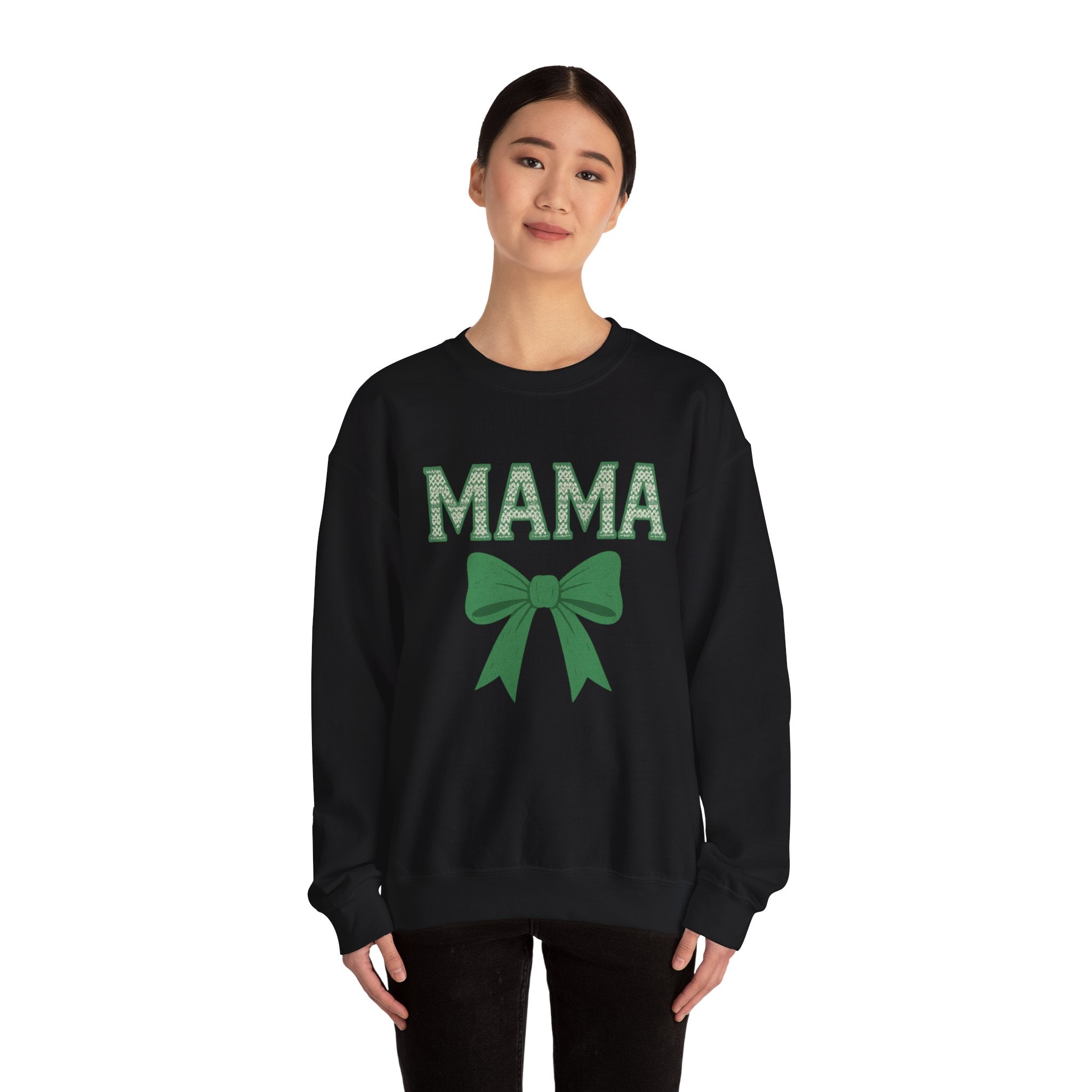 MAMA Christmas Bow Sweatshirt - Christmas Fashion, Cozy Gift, Christmas Apparel, Christmas Decor, Christmas Outfit,