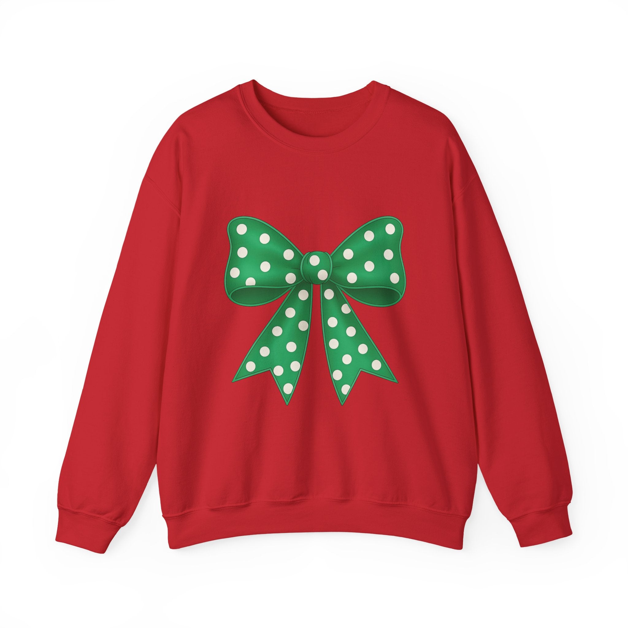 Christmas Polka Dot Bow Sweater, Cute Unisex Crewneck, Christmas Gift, Bow Sweatshirt, Greenand White Bow