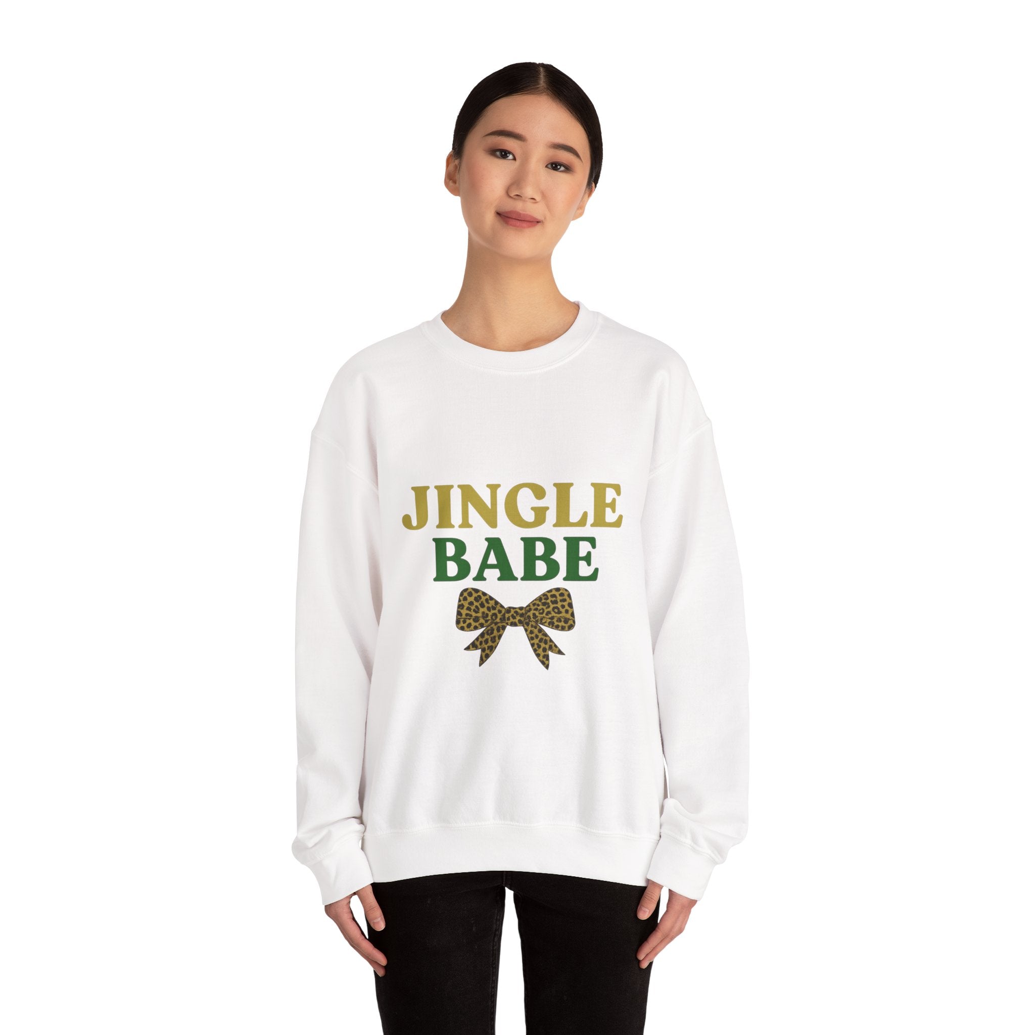 Jingle Babe Christmas Sweatshirt - Christmas Fashion, Cozy Gift, Christmas Apparel, Christmas Decor, Christmas Outfit, Leopard Bow