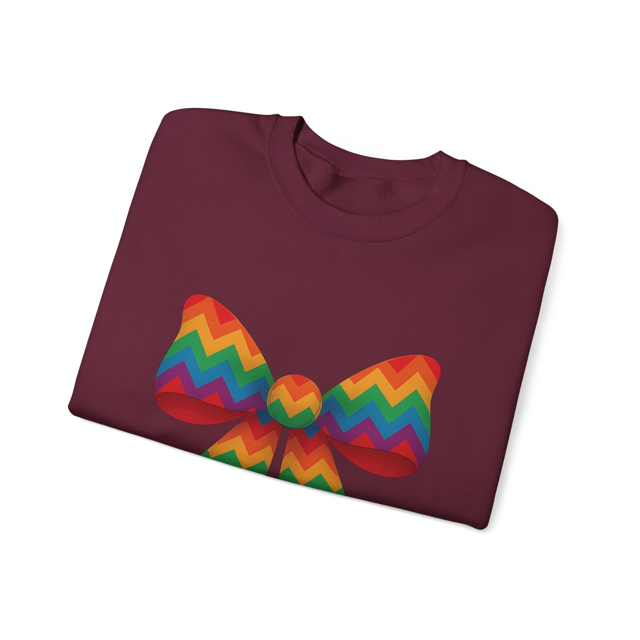Rainbow Chevron Bow Sweatshirt for Girls, Cute Unisex Crewneck, Birthday Gift, Bow Sweatshirt,