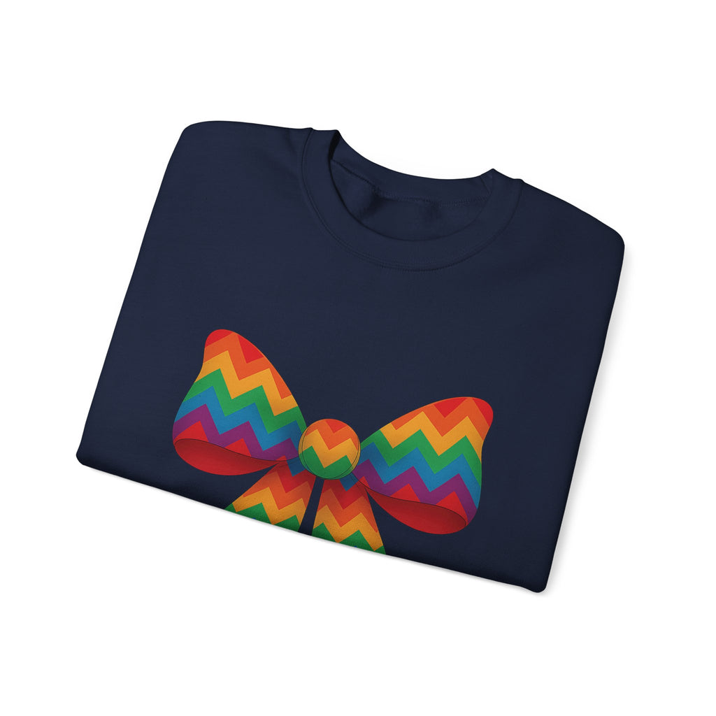 Rainbow Chevron Bow Sweatshirt for Girls, Cute Unisex Crewneck, Birthday Gift, Bow Sweatshirt,