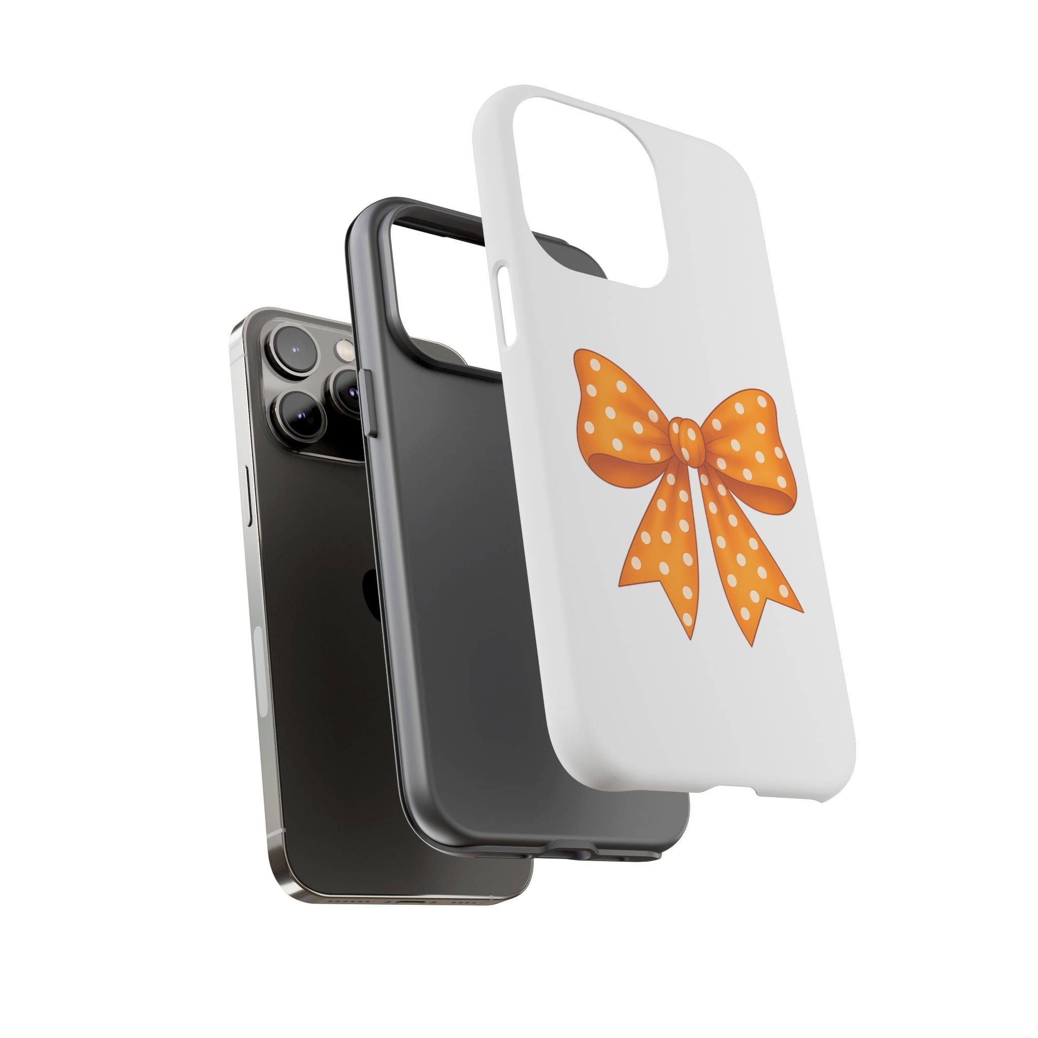 Stylish Phone Case - Orange and White Polka Dot Bow - Tough Cases