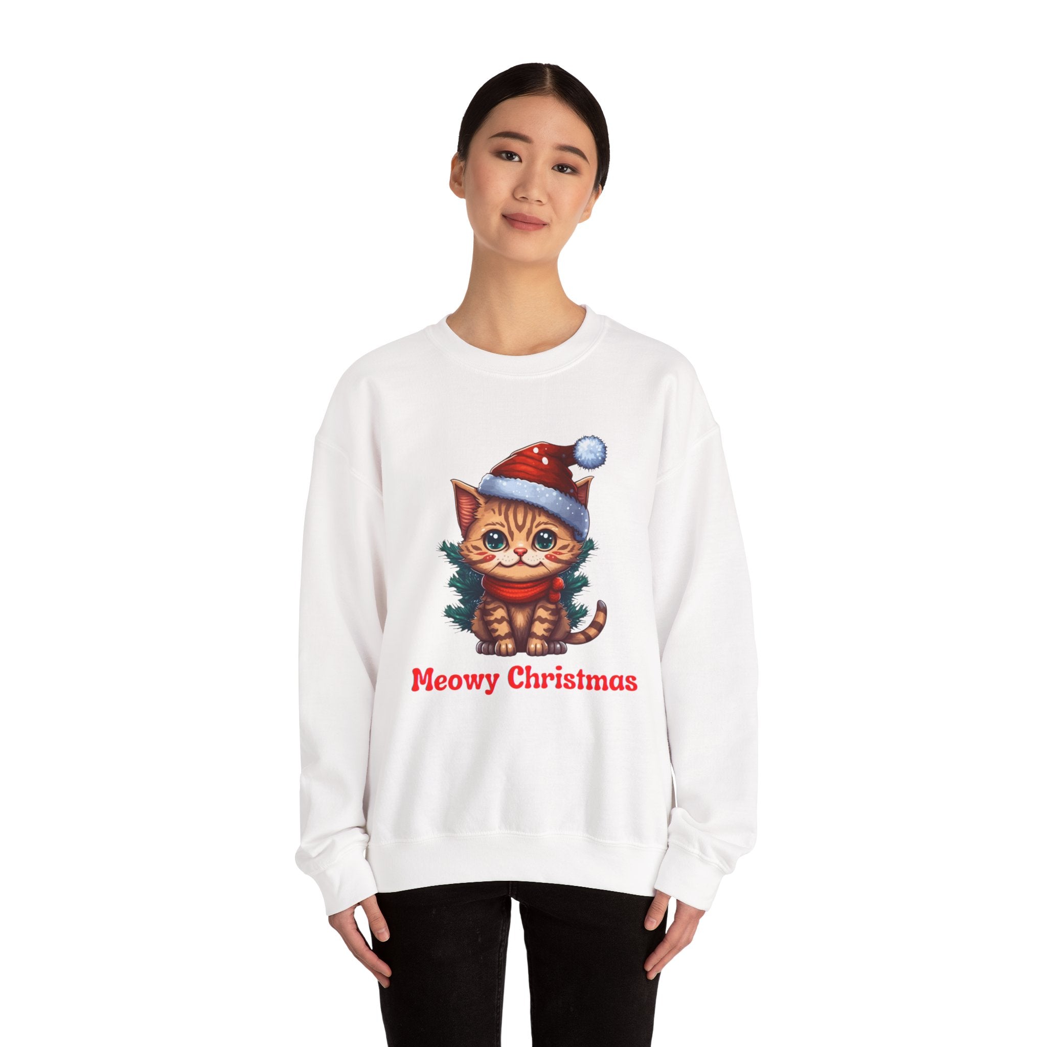 Meowy Cat Christmas Crewneck Sweatshirt - Christmas Fashion, Cozy Gift,Cat Apparel, Christmas Decor, Christmas Outfit