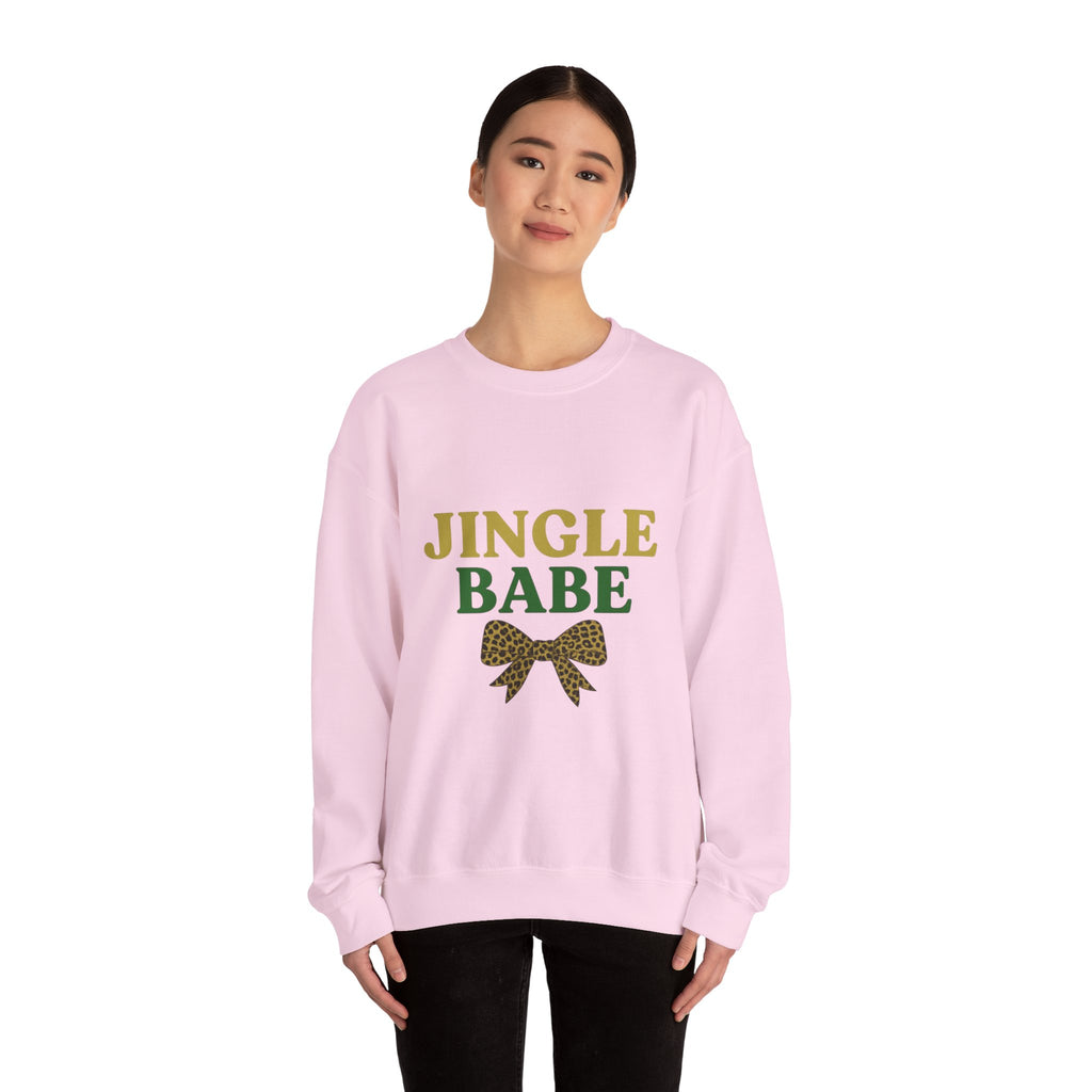 Jingle Babe Christmas Sweatshirt - Christmas Fashion, Cozy Gift, Christmas Apparel, Christmas Decor, Christmas Outfit, Leopard Bow