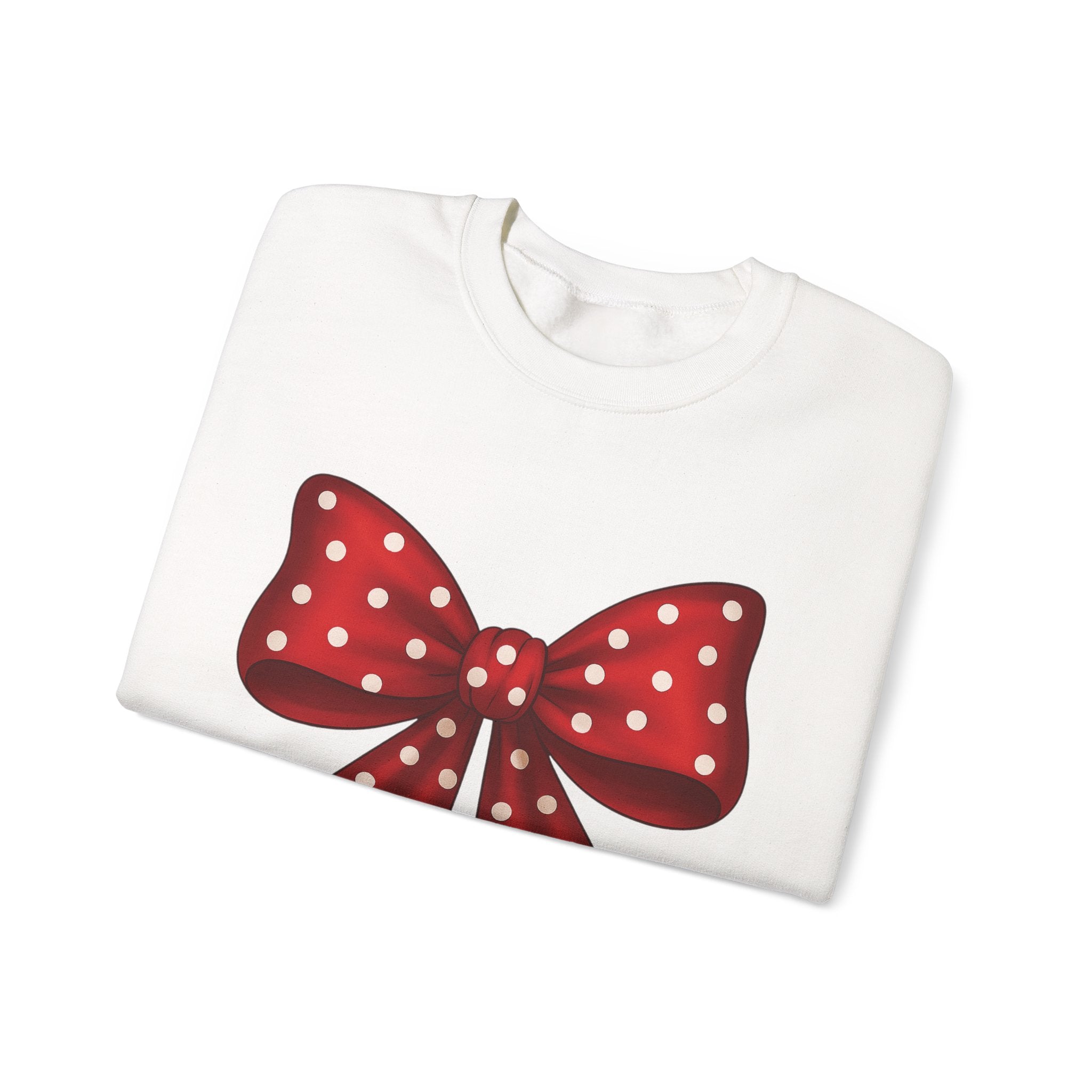 Christmas Polka Dot Bow Sweater, Cute Unisex Crewneck, Christmas Gift, Bow Sweatshirt, Red and White Bow