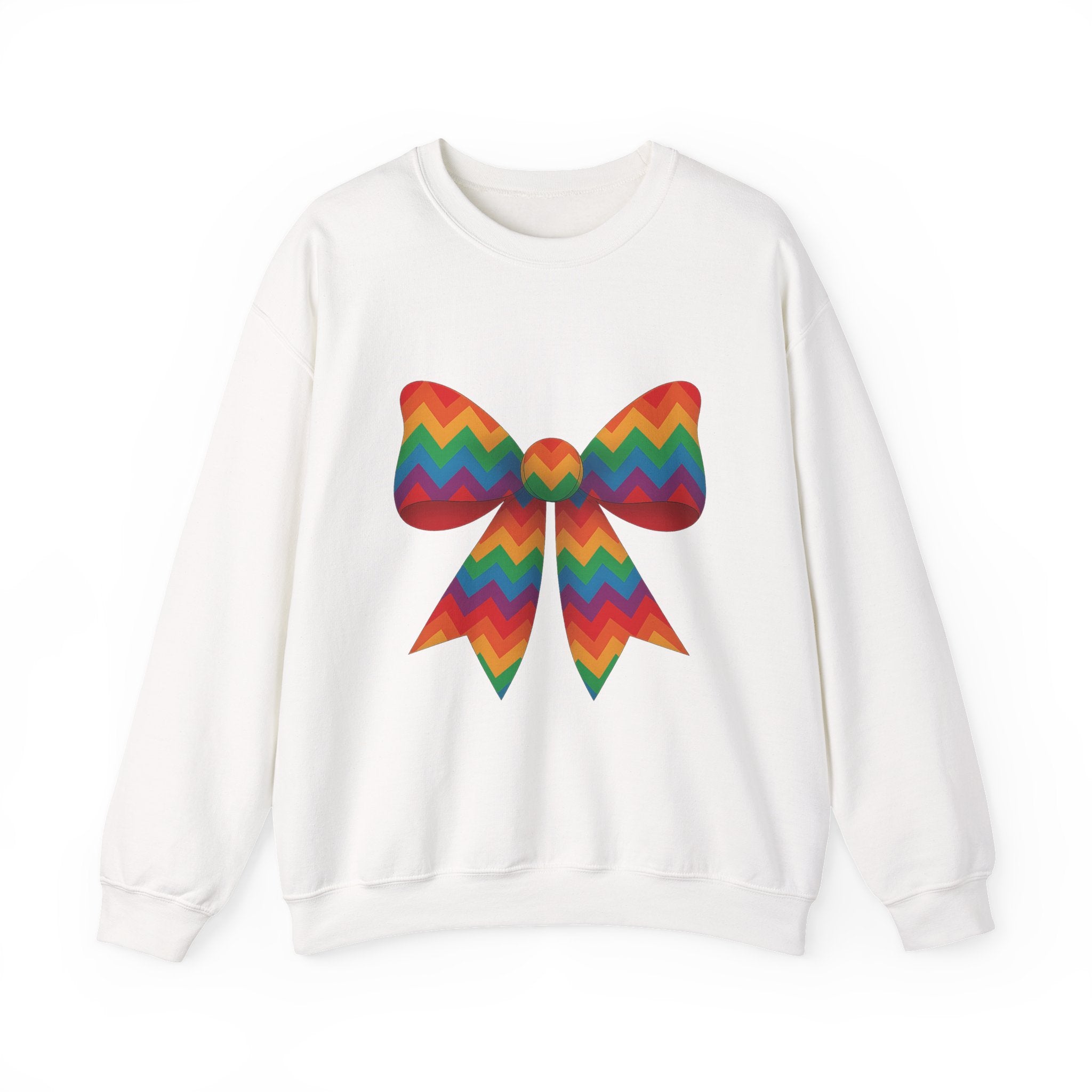 Rainbow Chevron Bow Sweatshirt for Girls, Cute Unisex Crewneck, Birthday Gift, Bow Sweatshirt,