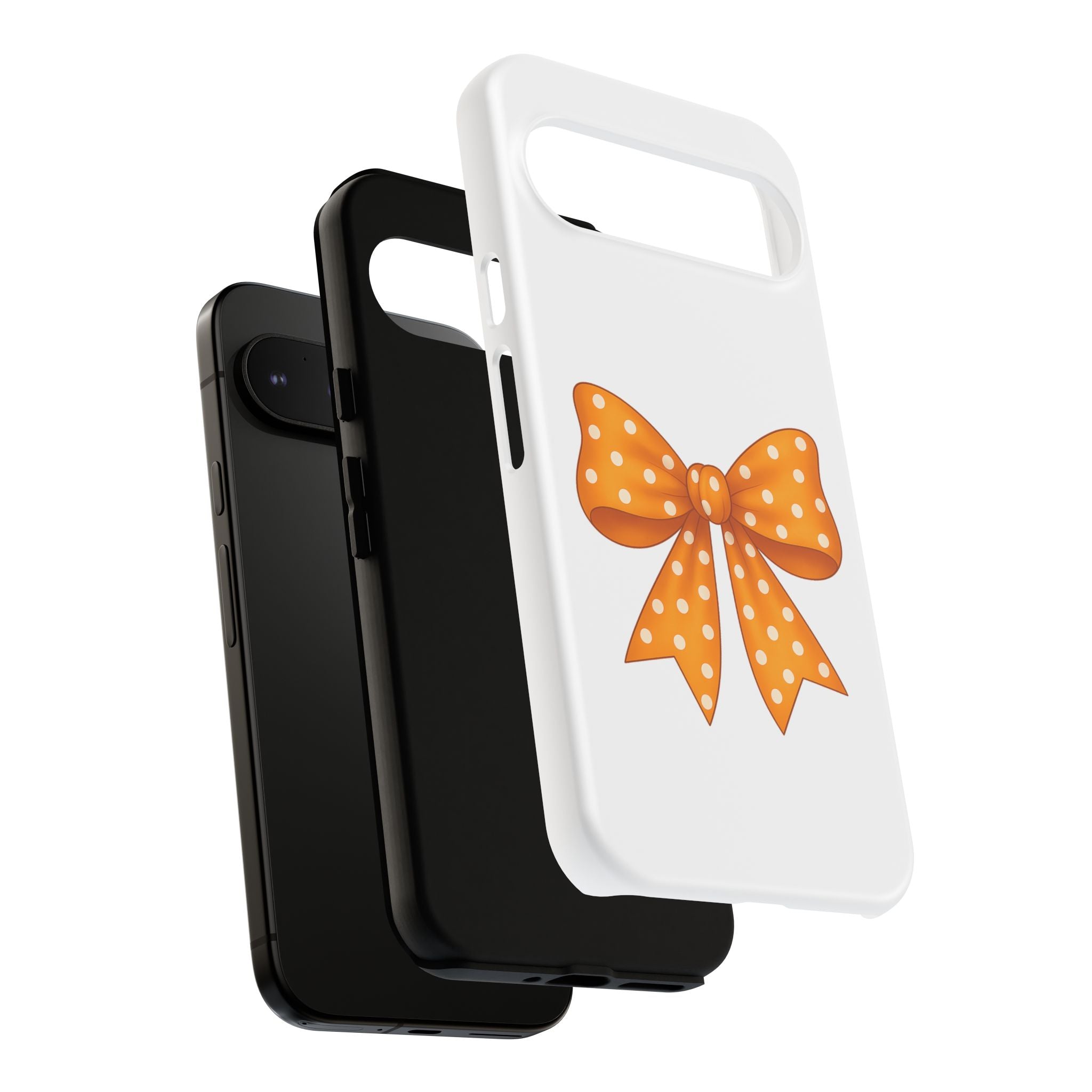 Stylish Phone Case - Orange and White Polka Dot Bow - Tough Cases