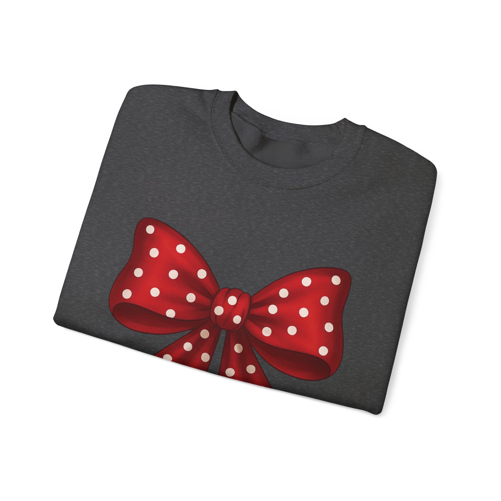Christmas Polka Dot Bow Sweater, Cute Unisex Crewneck, Christmas Gift, Bow Sweatshirt, Red and White Bow