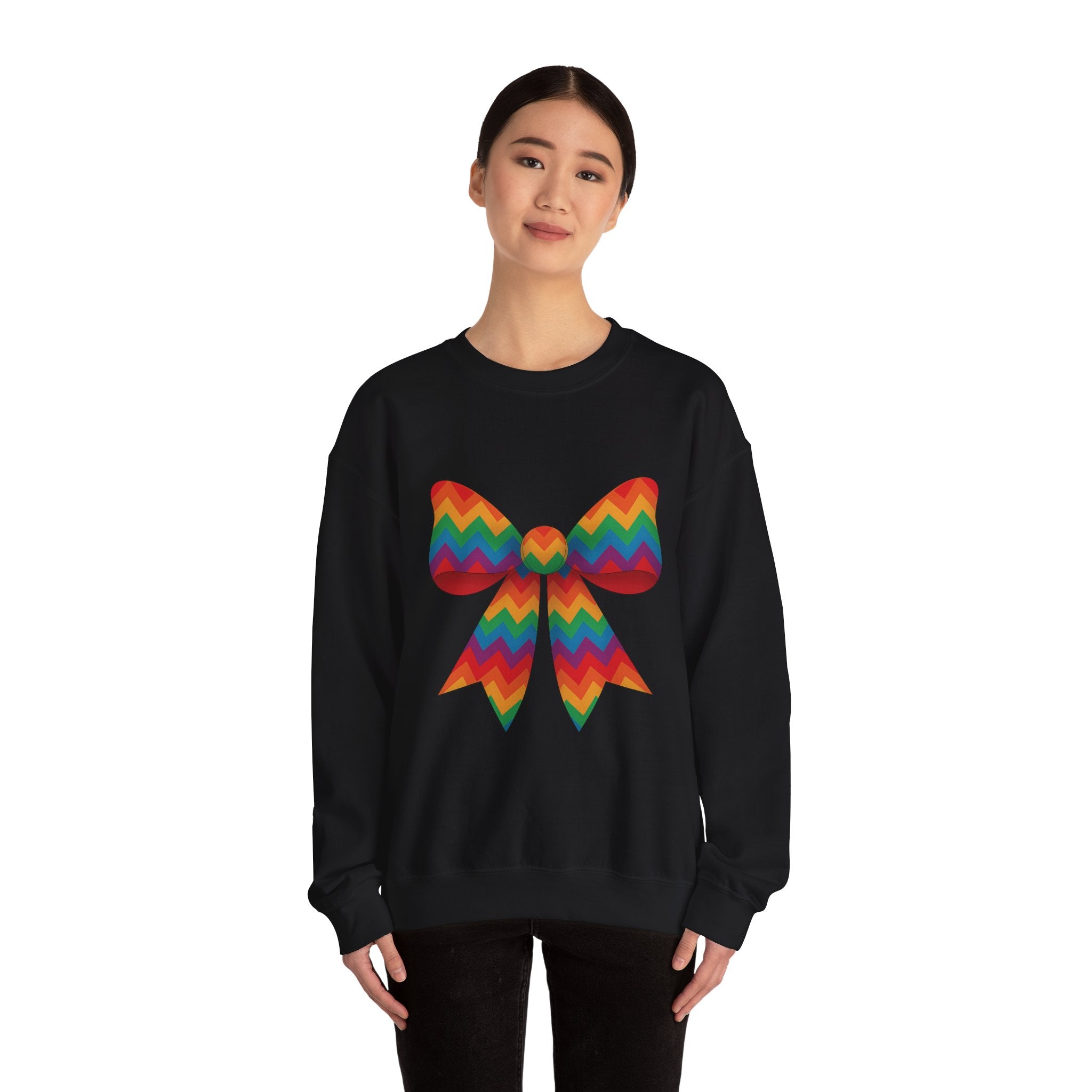 Rainbow Chevron Bow Sweatshirt for Girls, Cute Unisex Crewneck, Birthday Gift, Bow Sweatshirt,