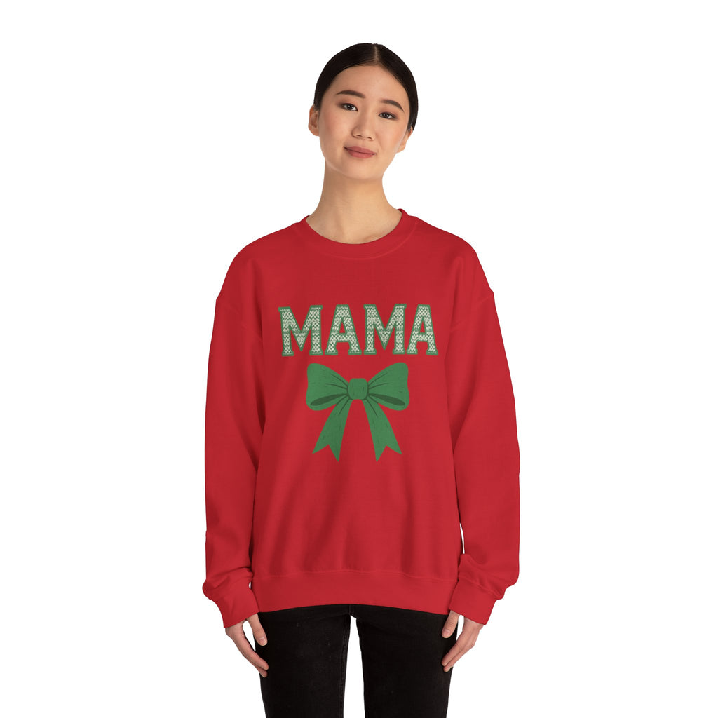MAMA Christmas Bow Sweatshirt - Christmas Fashion, Cozy Gift, Christmas Apparel, Christmas Decor, Christmas Outfit,