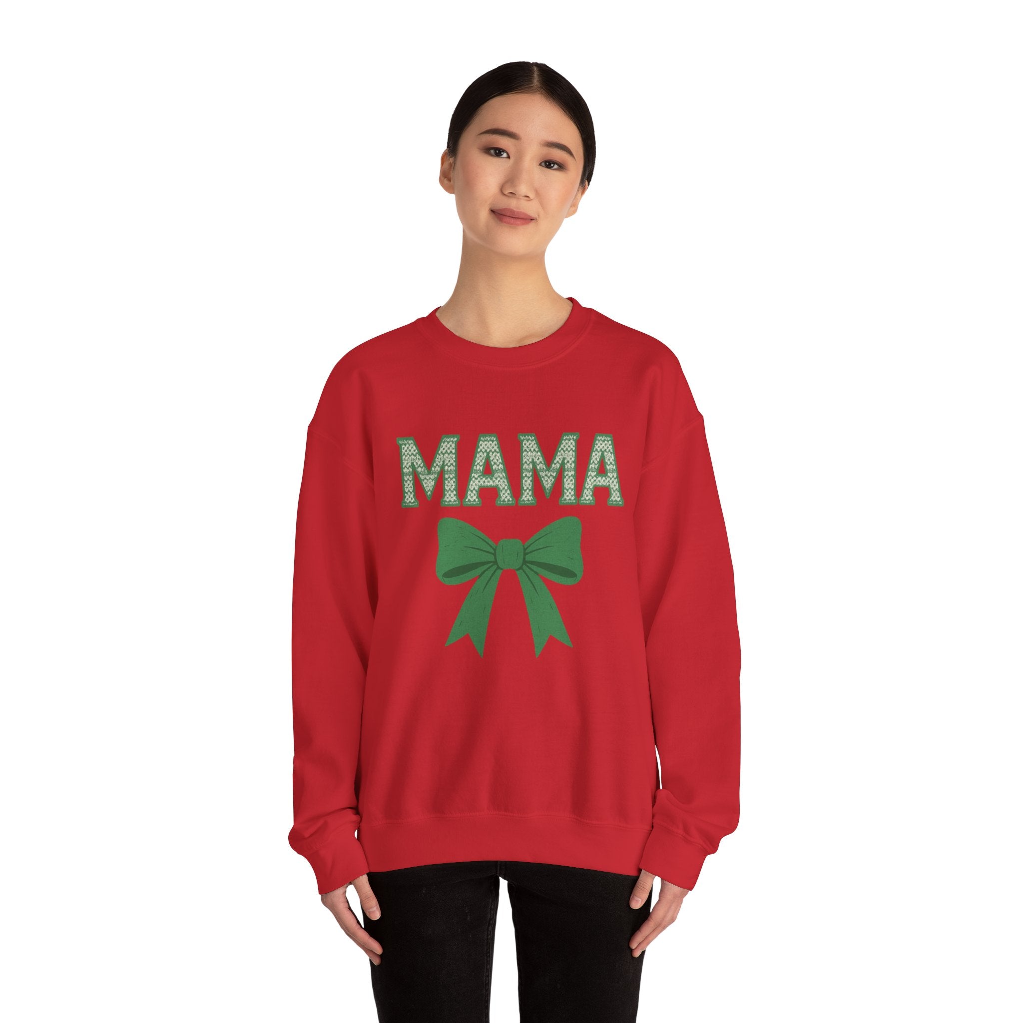 MAMA Christmas Bow Sweatshirt - Christmas Fashion, Cozy Gift, Christmas Apparel, Christmas Decor, Christmas Outfit,