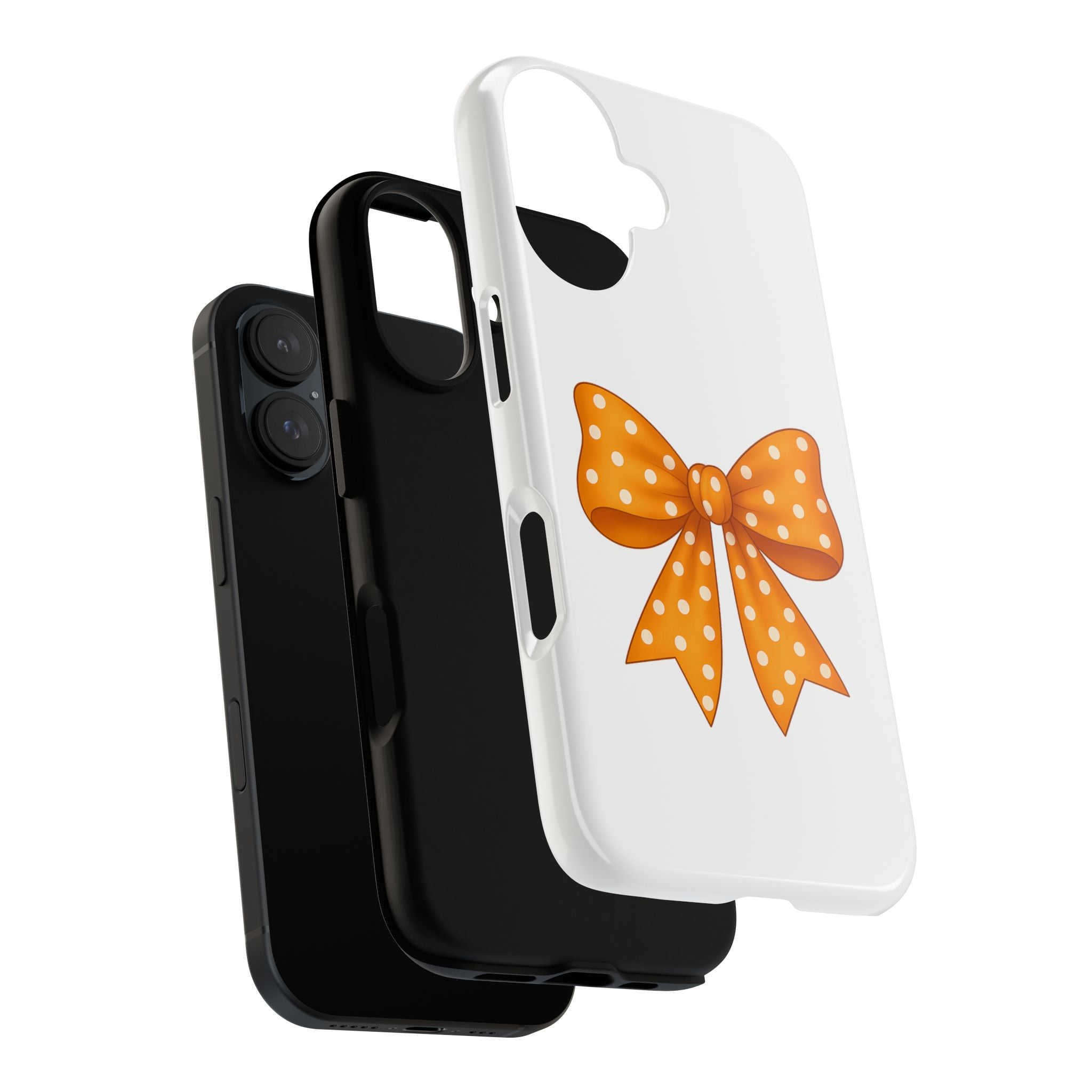 Stylish Phone Case - Orange and White Polka Dot Bow - Tough Cases