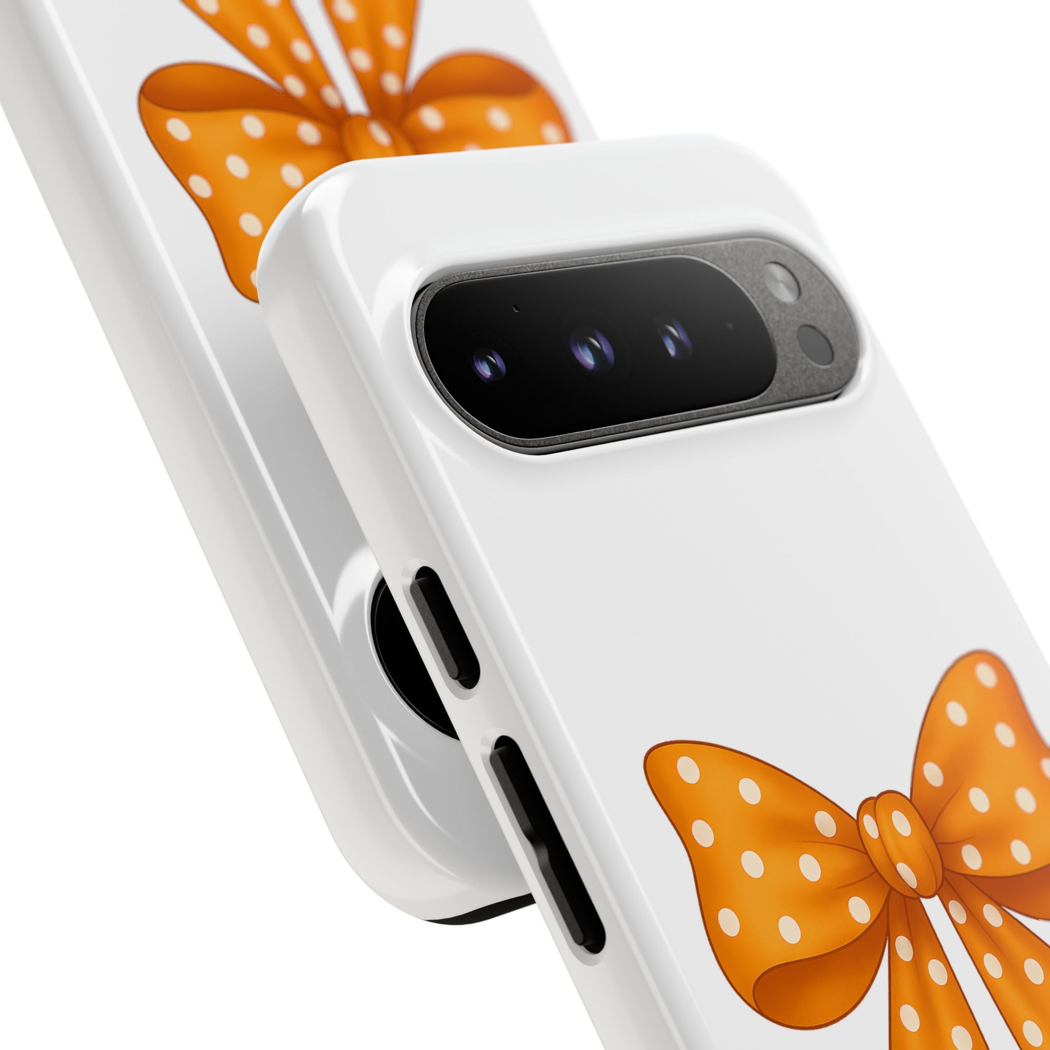 Stylish Phone Case - Orange and White Polka Dot Bow - Tough Cases