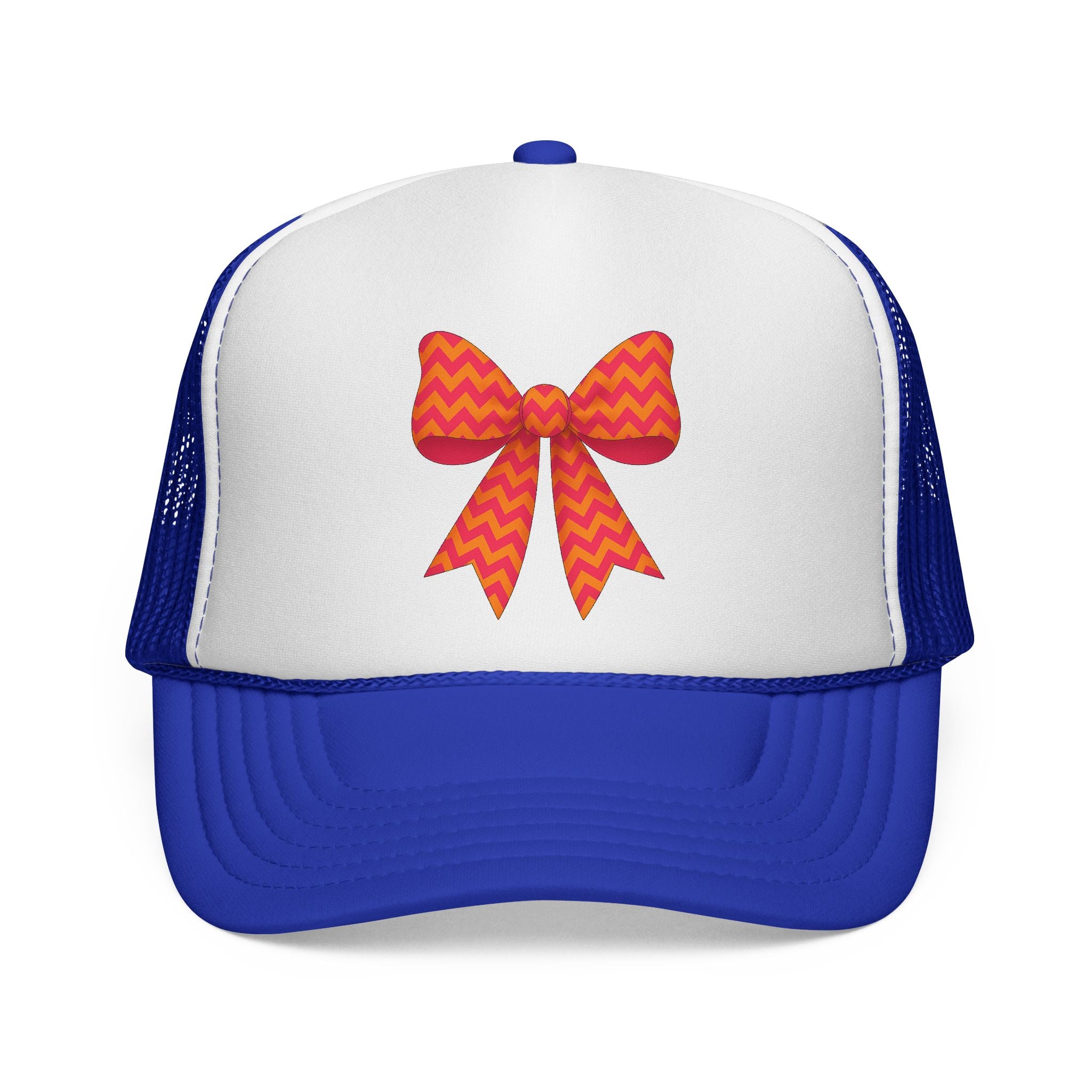 Charming Bow Trucker Cap | Cute Accessory for Everyday Wear, Gift for Birthdays, Cute Trucker Hat, Orange and Pink Chevron