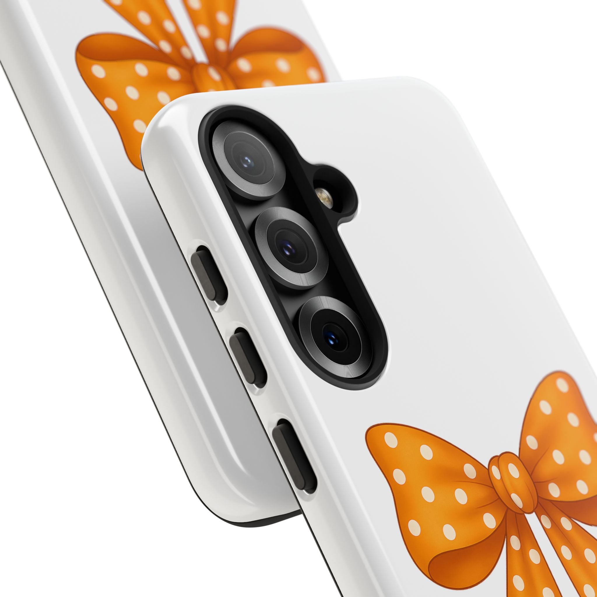 Stylish Phone Case - Orange and White Polka Dot Bow - Tough Cases