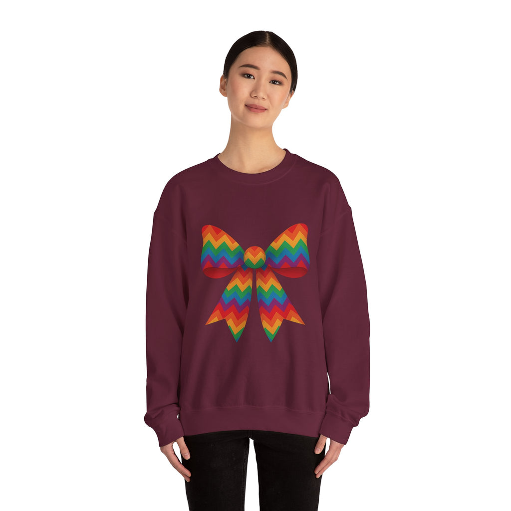 Rainbow Chevron Bow Sweatshirt for Girls, Cute Unisex Crewneck, Birthday Gift, Bow Sweatshirt,