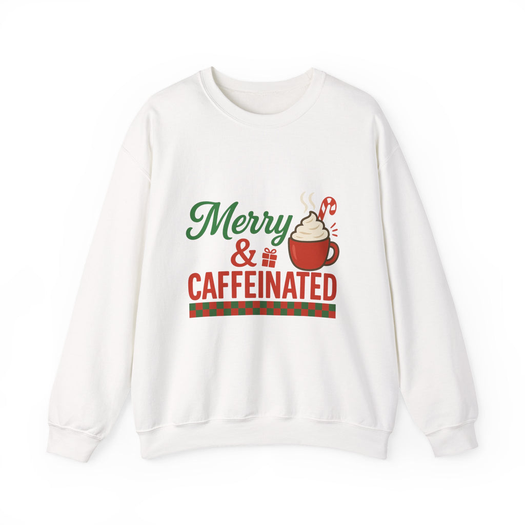 Merry & Caffeinated Christmas Sweatshirt - Christmas Fashion, Cozy Gift, Christmas Apparel, Christmas Decor, Christmas Outfit,