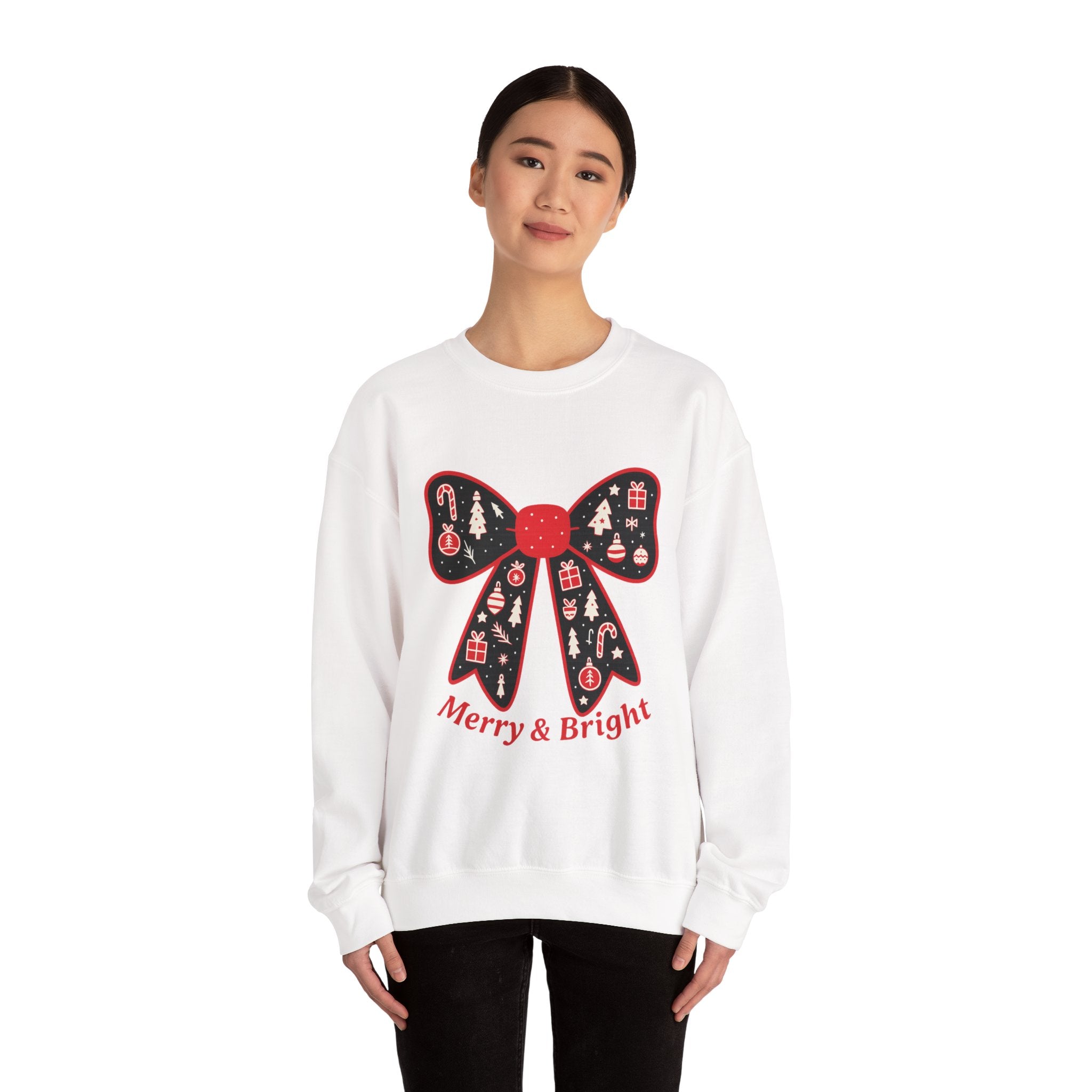 Christmas Bow Sweater, Cute Unisex Crewneck, Christmas Gift, Bow Sweatshirt