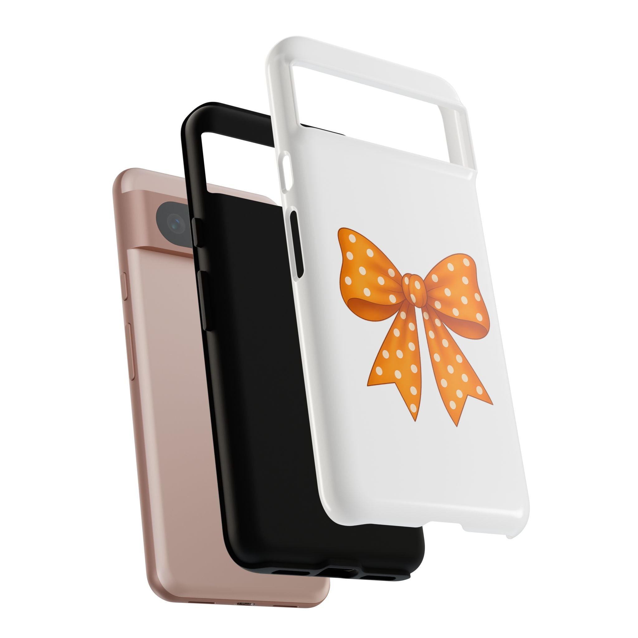 Stylish Phone Case - Orange and White Polka Dot Bow - Tough Cases