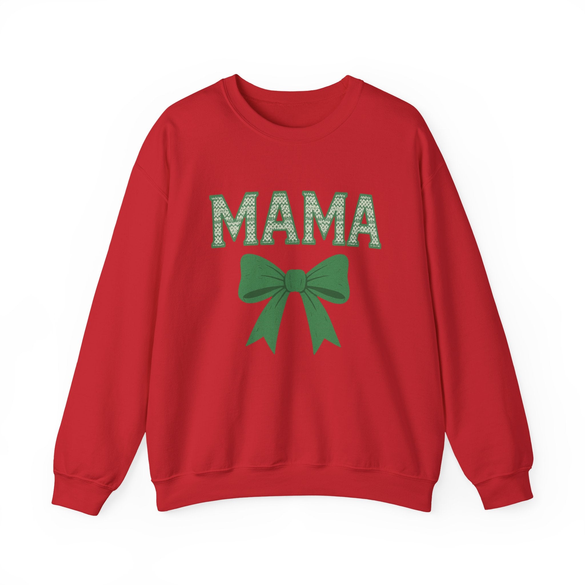 MAMA Christmas Bow Sweatshirt - Christmas Fashion, Cozy Gift, Christmas Apparel, Christmas Decor, Christmas Outfit,