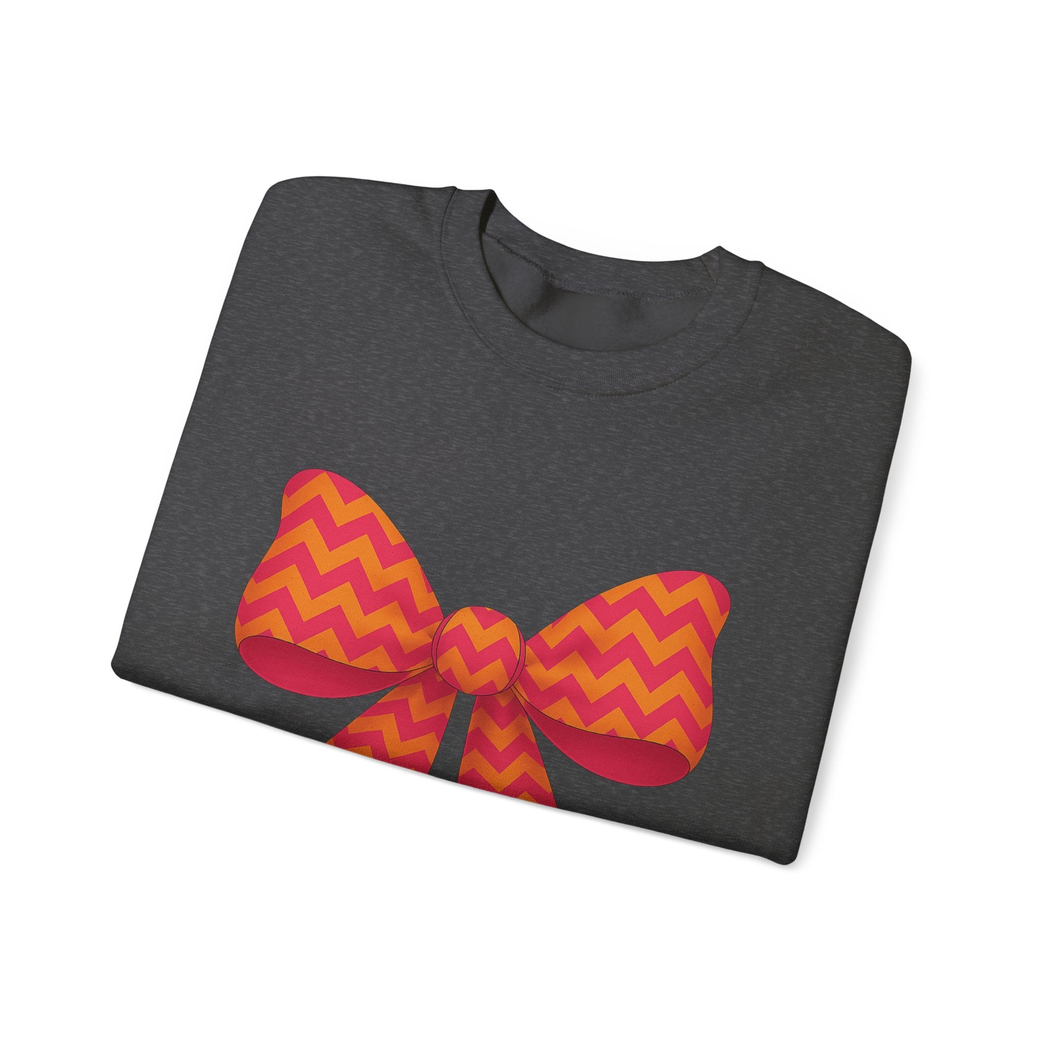 Orange and Pink Chevron Bow Sweatshirt, Cute Unisex Crewneck, Birthday Gift, Bow Sweatshirt, Bow Sweater