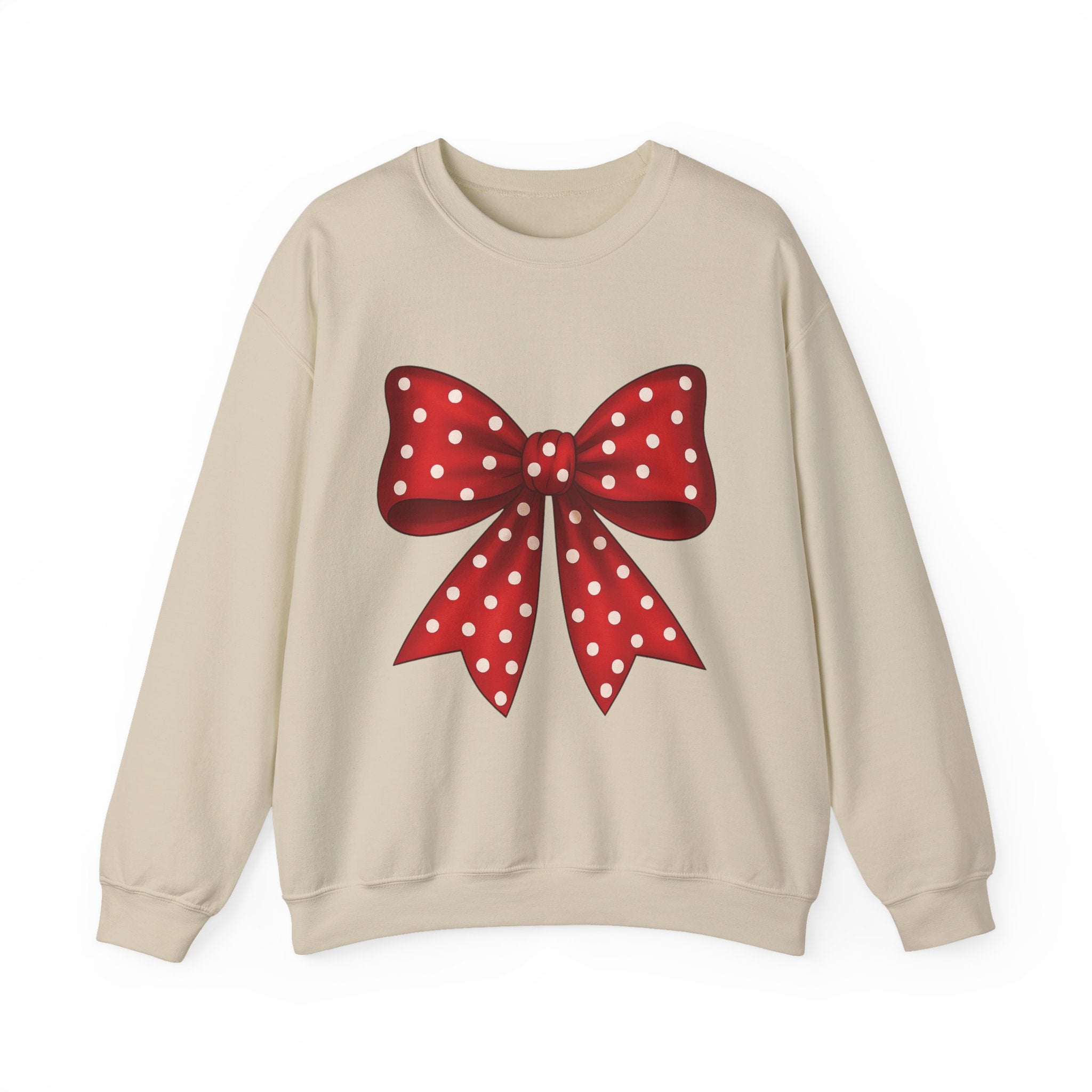 Christmas Polka Dot Bow Sweater, Cute Unisex Crewneck, Christmas Gift, Bow Sweatshirt, Red and White Bow
