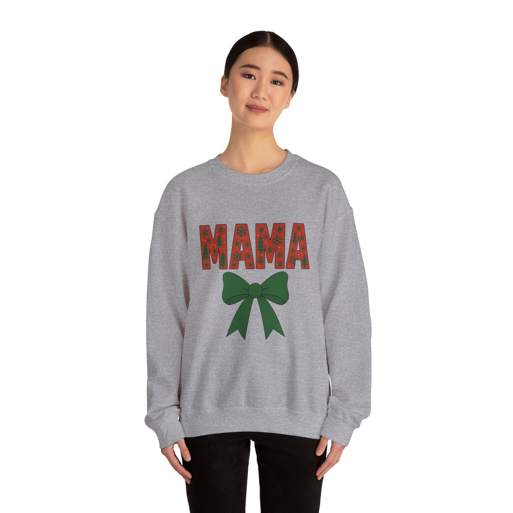 MAMA Christmas Bow Sweatshirt - Christmas Fashion, Cozy Gift, Christmas Apparel, Christmas Decor, Christmas Outfit,