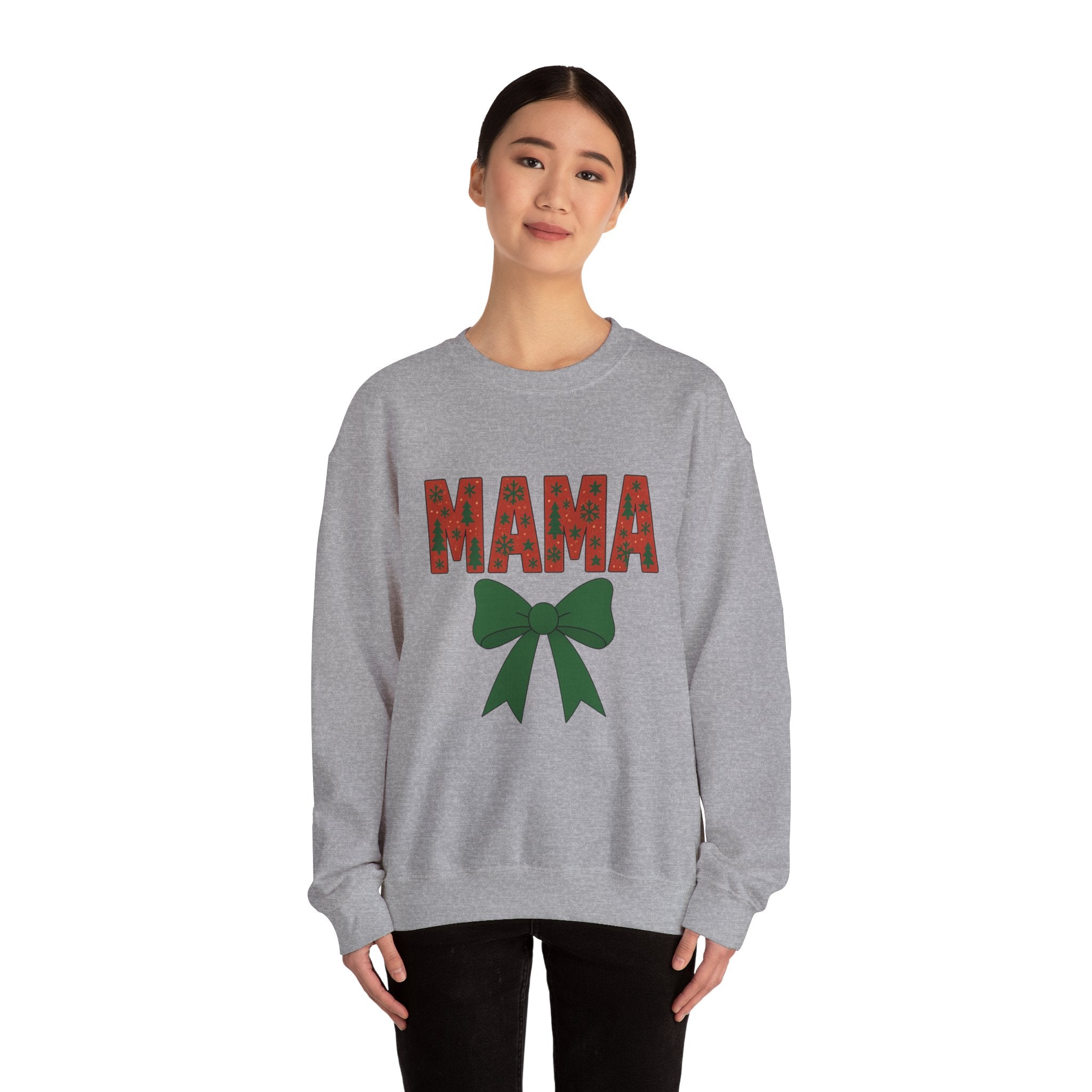 MAMA Christmas Bow Sweatshirt - Christmas Fashion, Cozy Gift, Christmas Apparel, Christmas Decor, Christmas Outfit,